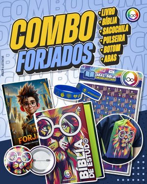 COMBO FORJADOS - BÍBLIA + LIVRO + SACOCHILA + BOTTOM + PULSEIRA + ABAS